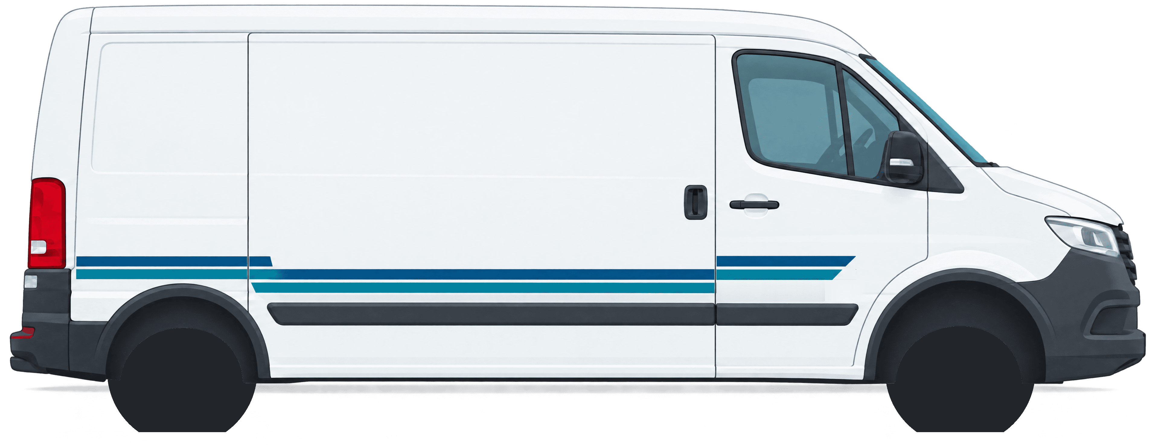 Weißer Cernira-Transporter, Beifahrerseite, vor der Lübecker Silhouette